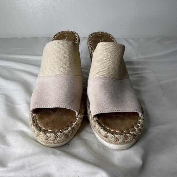 TOMS Wedge Shoes Womens Size 8 Espadrille Slip On Peep Toe Platform Sandals - Picture 2 of 6
